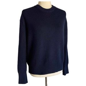 Zara Chunky Knit Wool Blend Navy Blue Sweater Crew Neck Mens Size M